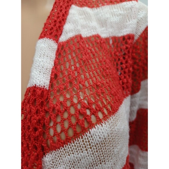 Retro Threads Crochet Open Cardigan Sweater Red White Sz L - Picture 3 of 10